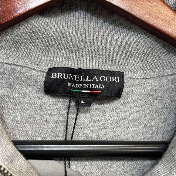Brunella Gori Italy grey wool long sleeve mid zip up sweater shirt L - Picture 2 of 10